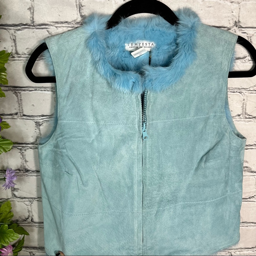 'NWT Vintage Designer Rabbit Fur Vest  Genuine Leather Size Small - Picture 3 of 16